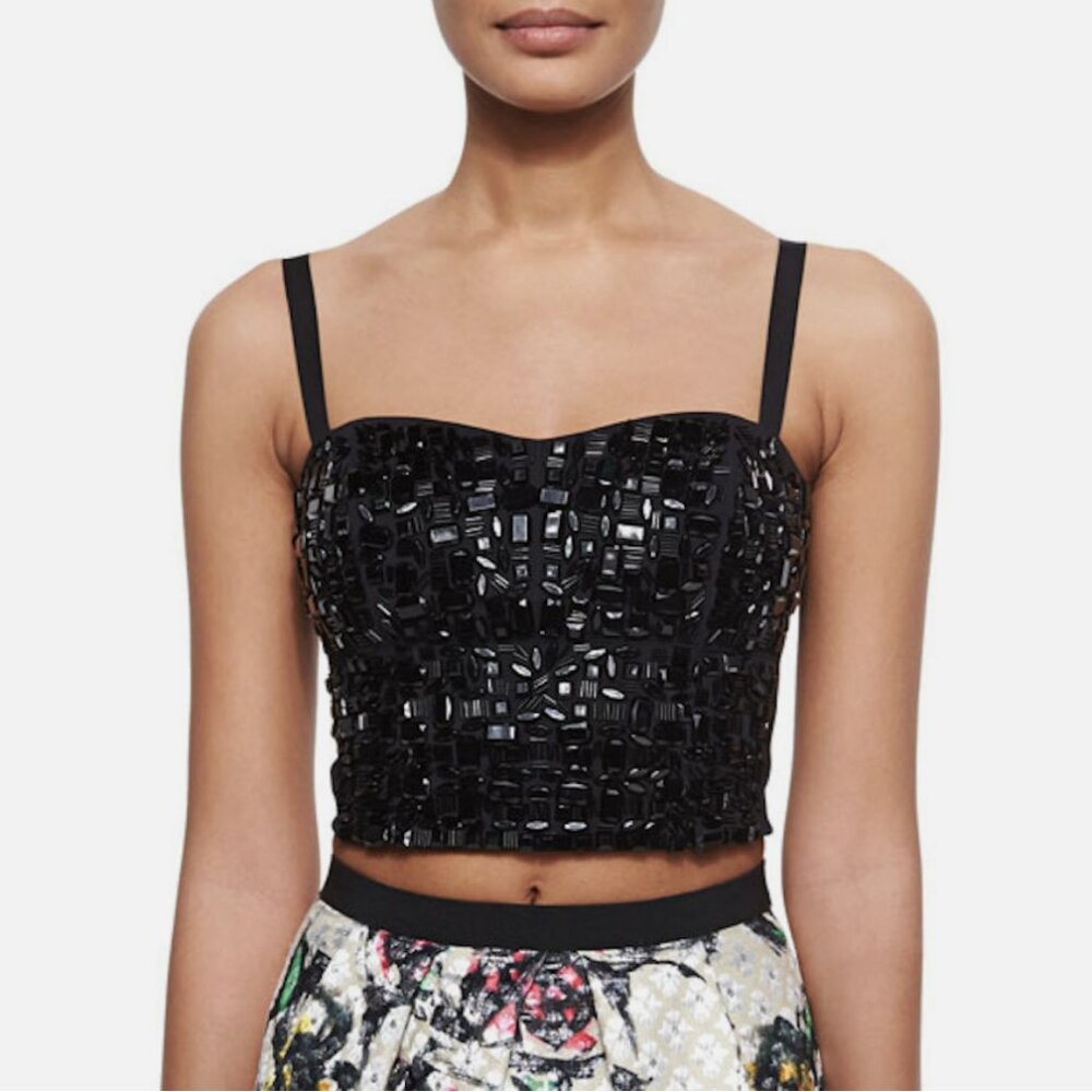 NWOT Phoebe Couture by Kay Unger Black Beaded Crop Top